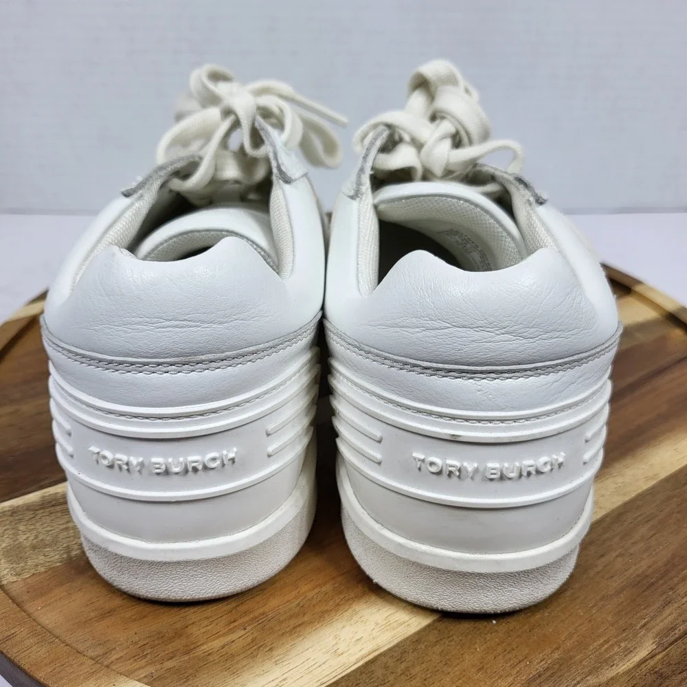 Tory Burch Sneakers Womens 5.5 White Excellent Leather Low Top Logo 152959